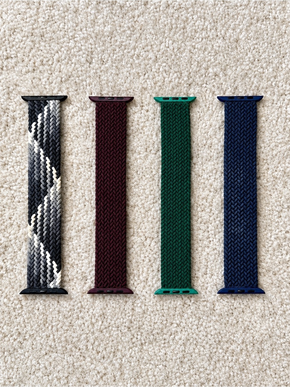 🔹 Braided Apple Watch Bands - Black/Gray, Burgundy, Green, Navy - 4 Pack